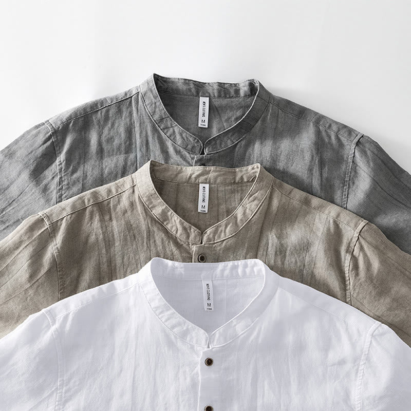 Camisa de hombre de manga corta de lino y algodón con botones de verano Buddha Stones - image 22