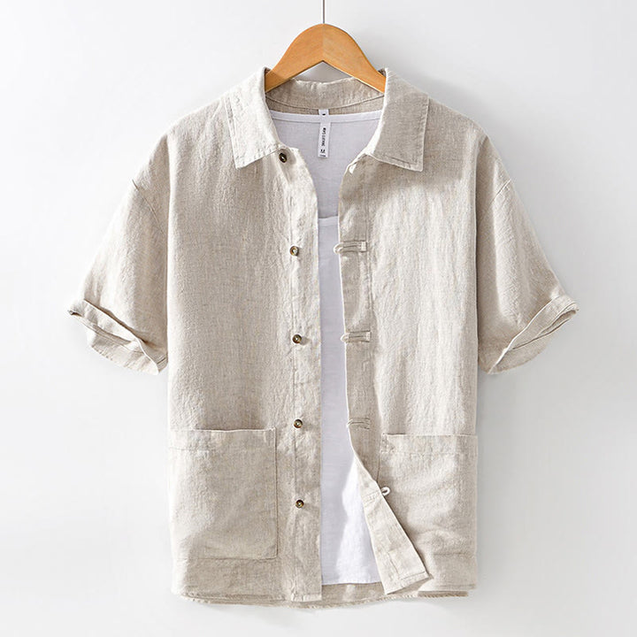 Buddha Stones Camisa de lino para hombre, de verano, de manga corta, con botones y bolsillos - Lino - US/UK/AU42, EU52 (3XL) - image 0