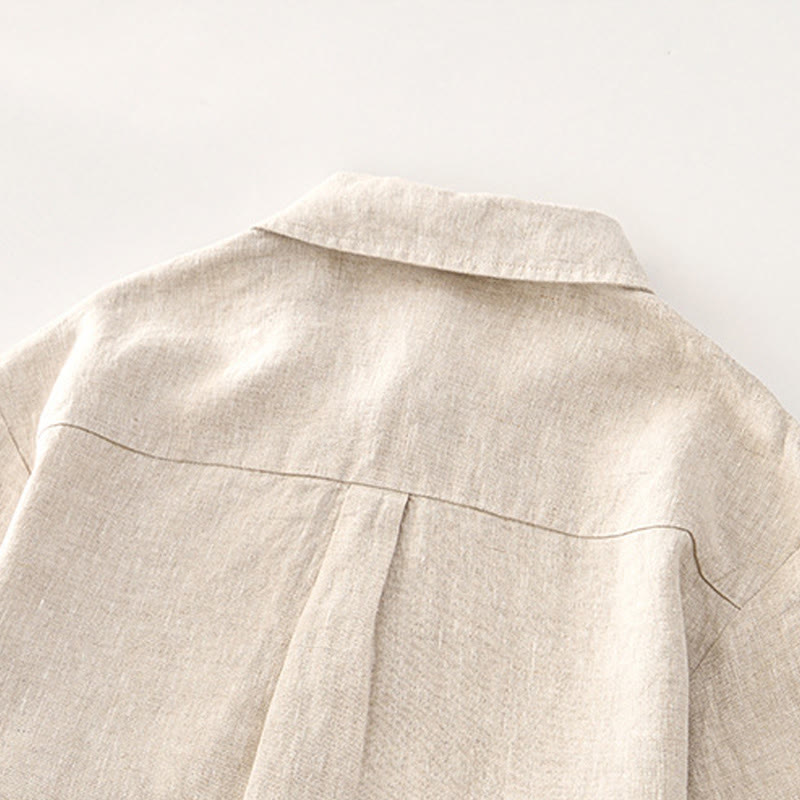 Buddha Stones Camisa de lino para hombre, de verano, de manga corta, con botones y bolsillos - image 3