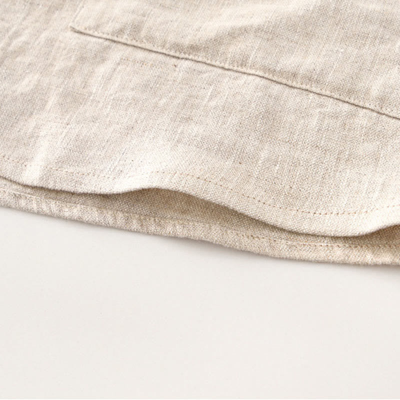 Buddha Stones Camisa de lino para hombre, de verano, de manga corta, con botones y bolsillos - image 7