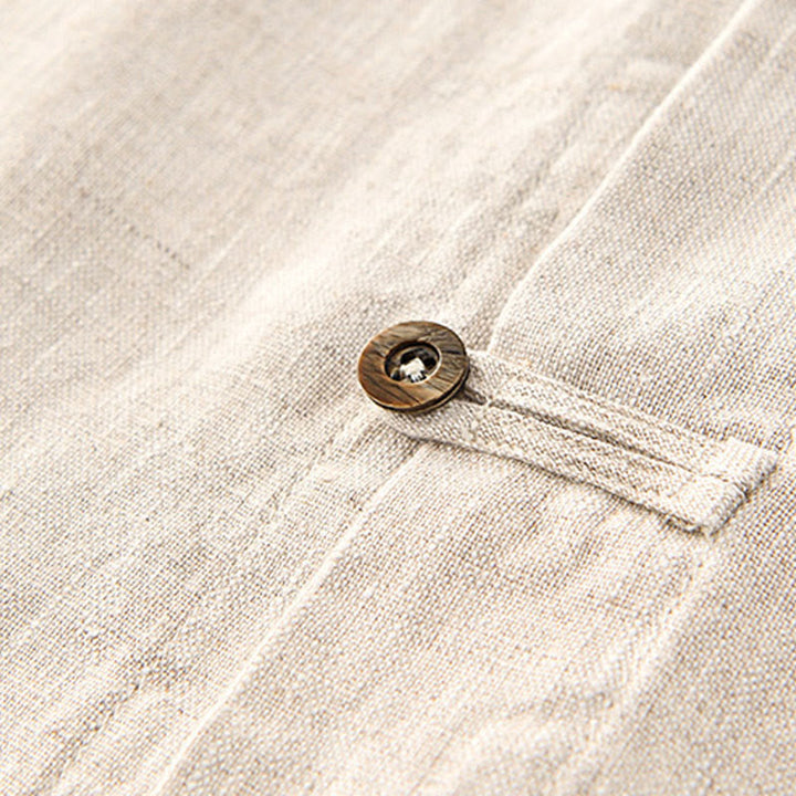 Buddha Stones Camisa de lino para hombre, de verano, de manga corta, con botones y bolsillos - image 4