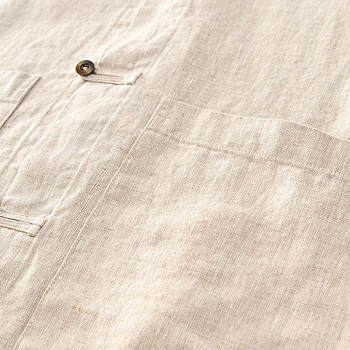 Buddha Stones Camisa de lino para hombre, de verano, de manga corta, con botones y bolsillos - image 5