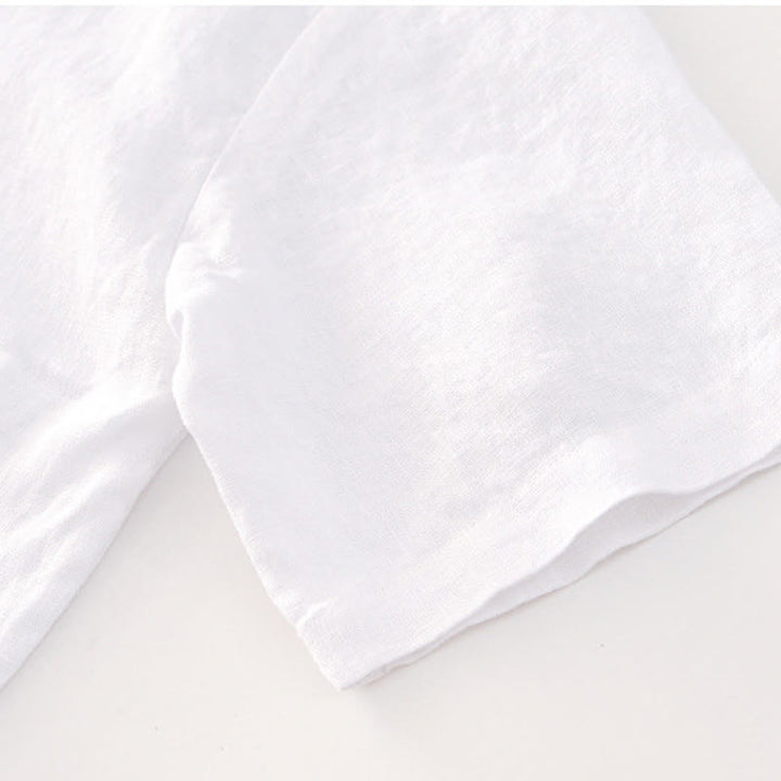 Buddha Stones Camisa de lino para hombre, de verano, de manga corta, con botones y bolsillos - image 11