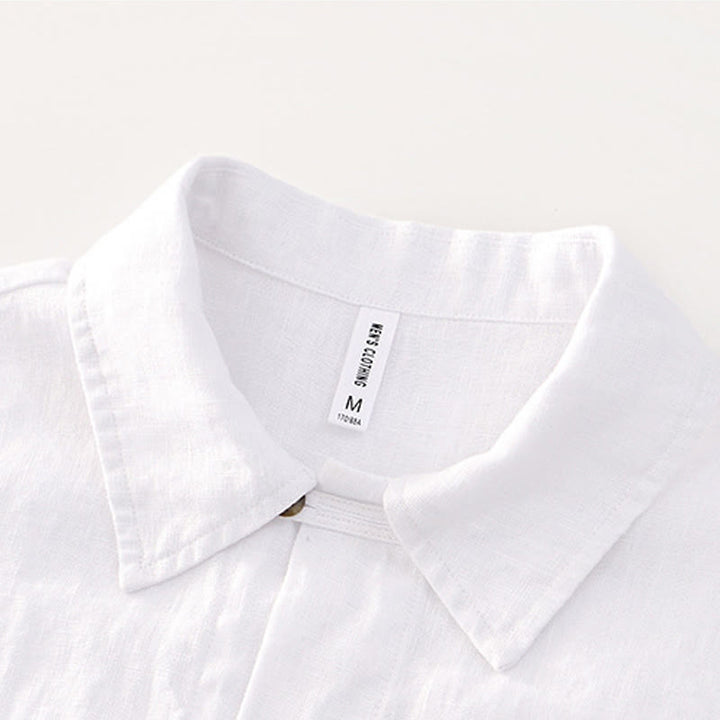 Buddha Stones Camisa de lino para hombre, de verano, de manga corta, con botones y bolsillos - image 10