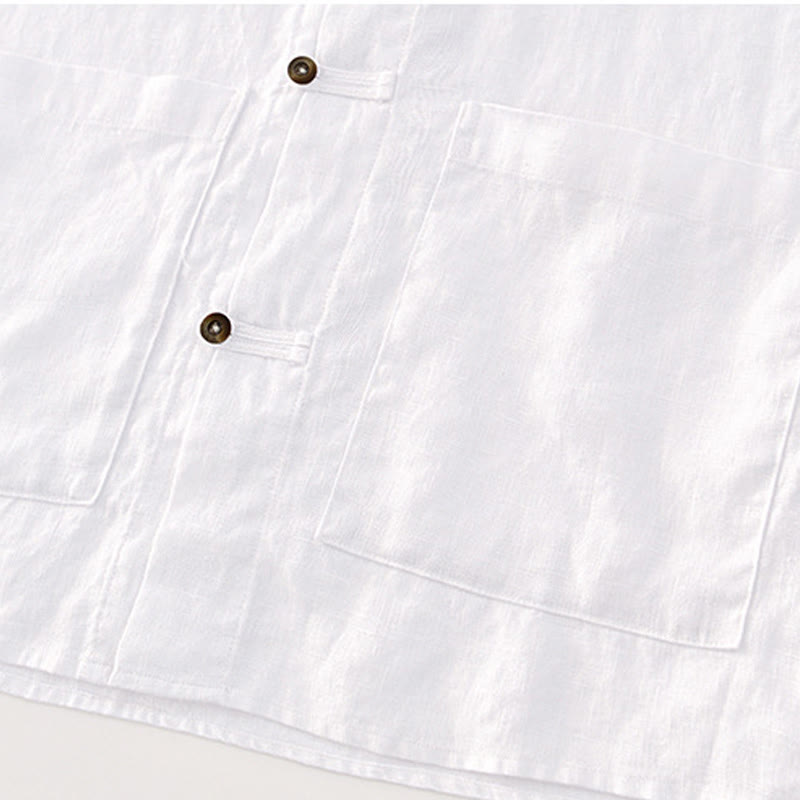 Buddha Stones Camisa de lino para hombre, de verano, de manga corta, con botones y bolsillos - image 12