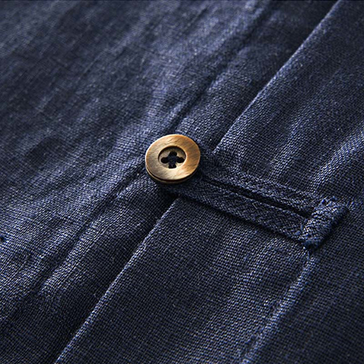 Buddha Stones Camisa de lino para hombre, de verano, de manga corta, con botones y bolsillos - image 18