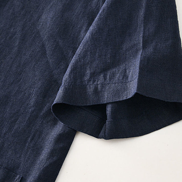 Buddha Stones Camisa de lino para hombre, de verano, de manga corta, con botones y bolsillos - image 20