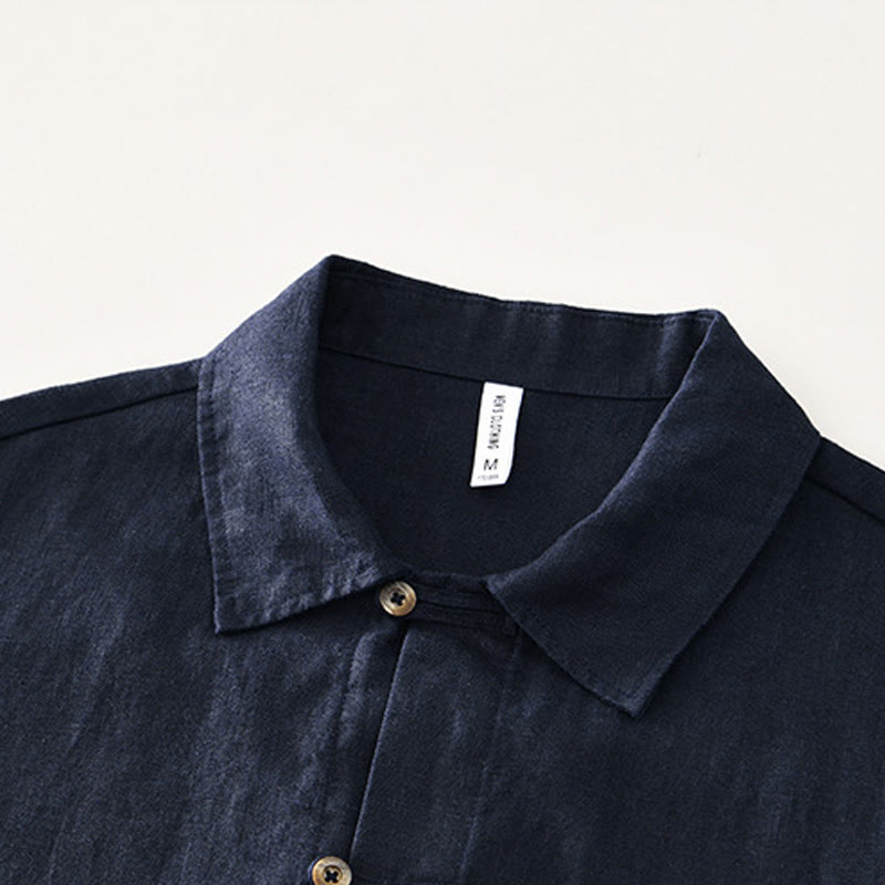 Buddha Stones Camisa de lino para hombre, de verano, de manga corta, con botones y bolsillos - image 16