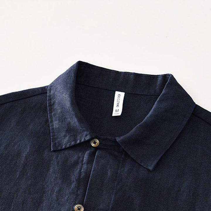 Buddha Stones Camisa de lino para hombre, de verano, de manga corta, con botones y bolsillos - image 16