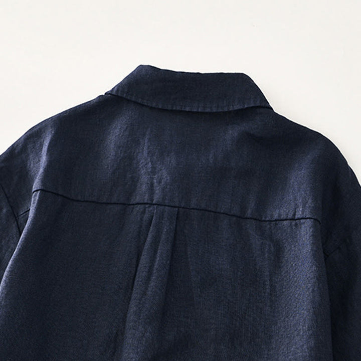 Buddha Stones Camisa de lino para hombre, de verano, de manga corta, con botones y bolsillos - image 17