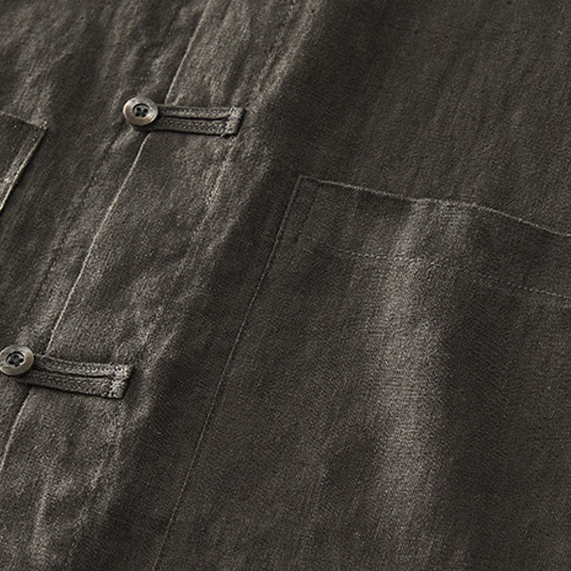 Buddha Stones Camisa de lino para hombre, de verano, de manga corta, con botones y bolsillos - image 26