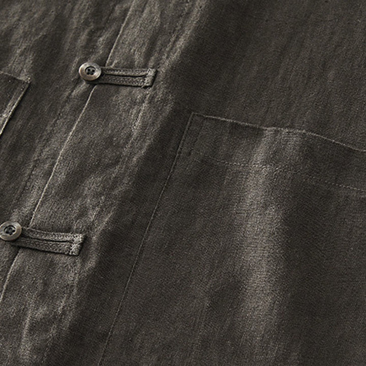 Buddha Stones Camisa de lino para hombre, de verano, de manga corta, con botones y bolsillos - image 26