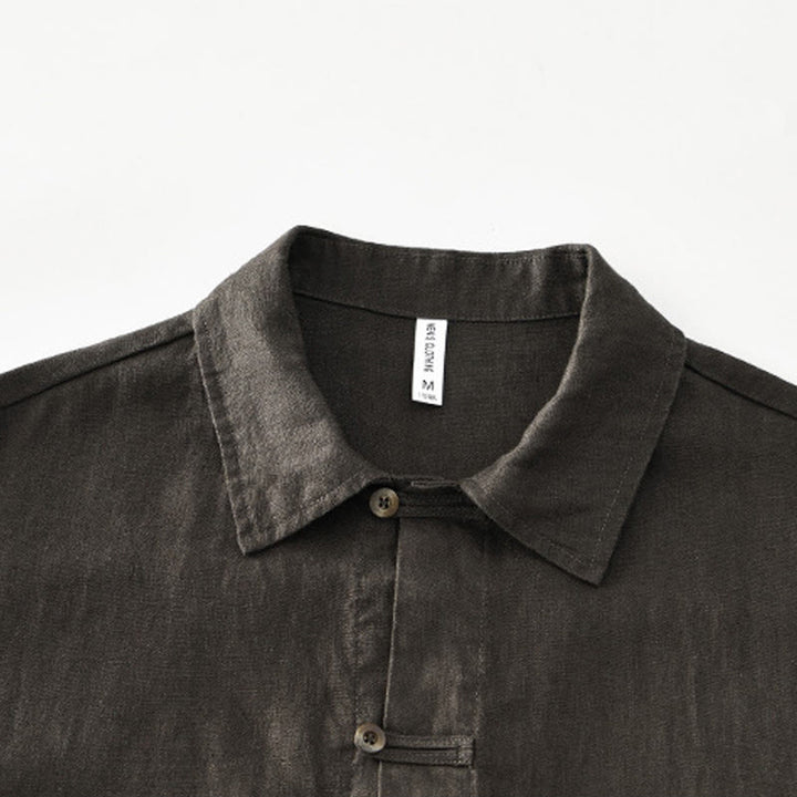 Buddha Stones Camisa de lino para hombre, de verano, de manga corta, con botones y bolsillos - image 23