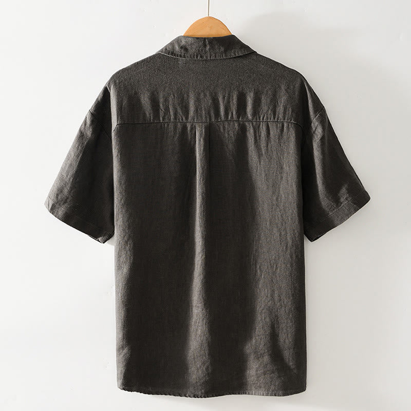 Buddha Stones Camisa de lino para hombre, de verano, de manga corta, con botones y bolsillos - image 22