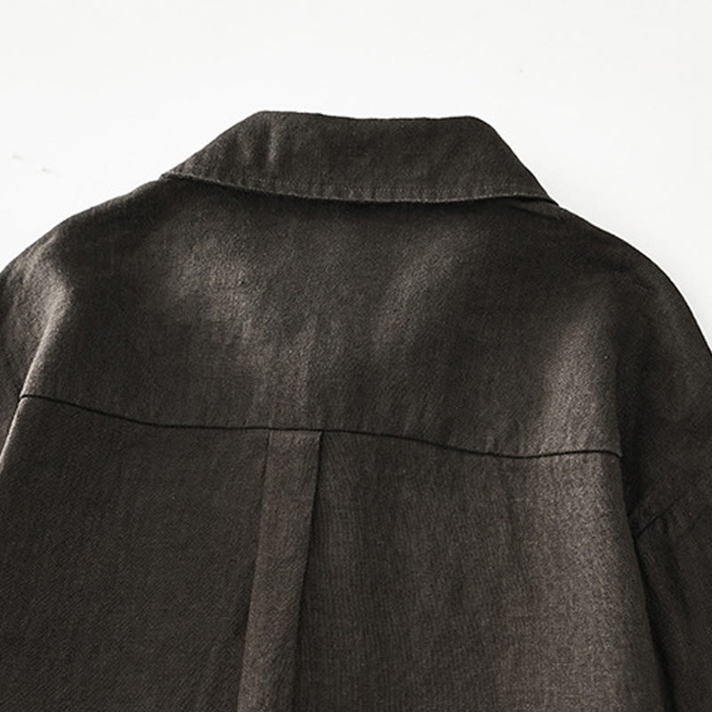 Buddha Stones Camisa de lino para hombre, de verano, de manga corta, con botones y bolsillos - image 24