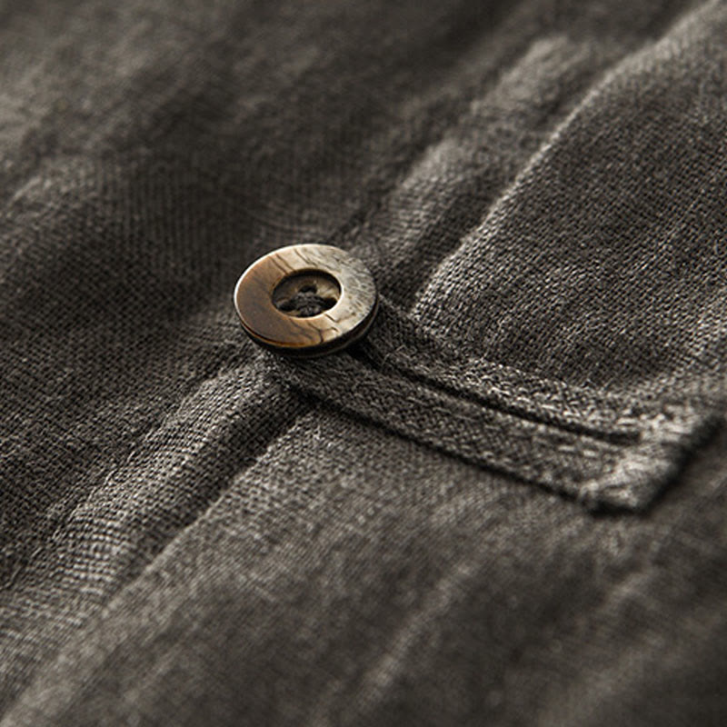 Buddha Stones Camisa de lino para hombre, de verano, de manga corta, con botones y bolsillos - image 25