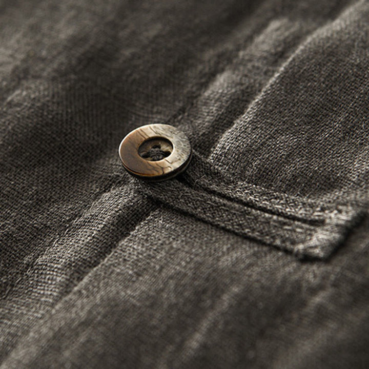 Buddha Stones Camisa de lino para hombre, de verano, de manga corta, con botones y bolsillos - image 25