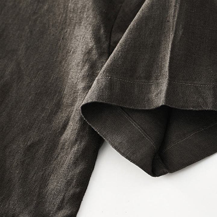 Buddha Stones Camisa de lino para hombre, de verano, de manga corta, con botones y bolsillos - image 27