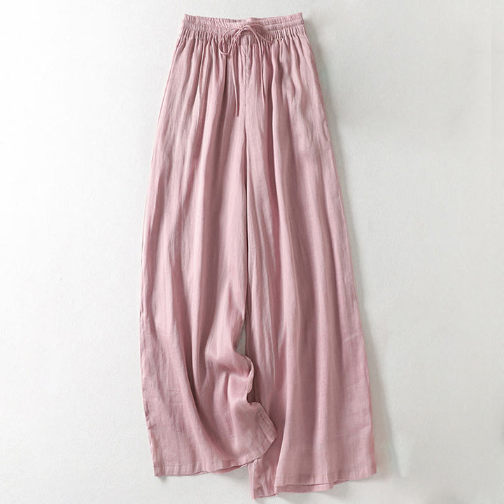 Pantalones anchos hasta el tobillo de algodón y lino con cordón ajustable para mujer, estilo casual Buddha Stones, con bolsillos - Rosa claro - US8-10，UK/AU12-14，EU40-42 (2XL) - image 0