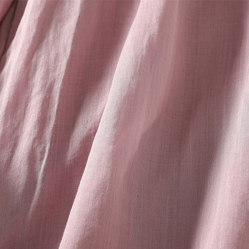 Pantalones anchos hasta el tobillo de algodón y lino con cordón ajustable para mujer, estilo casual Buddha Stones, con bolsillos - image 2