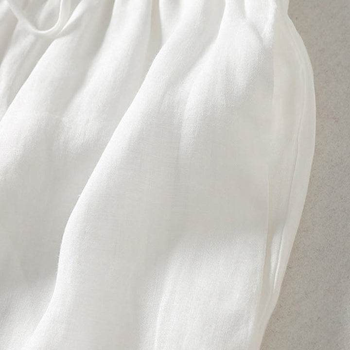 Pantalones anchos hasta el tobillo de algodón y lino con cordón ajustable para mujer, estilo casual Buddha Stones, con bolsillos - image 6