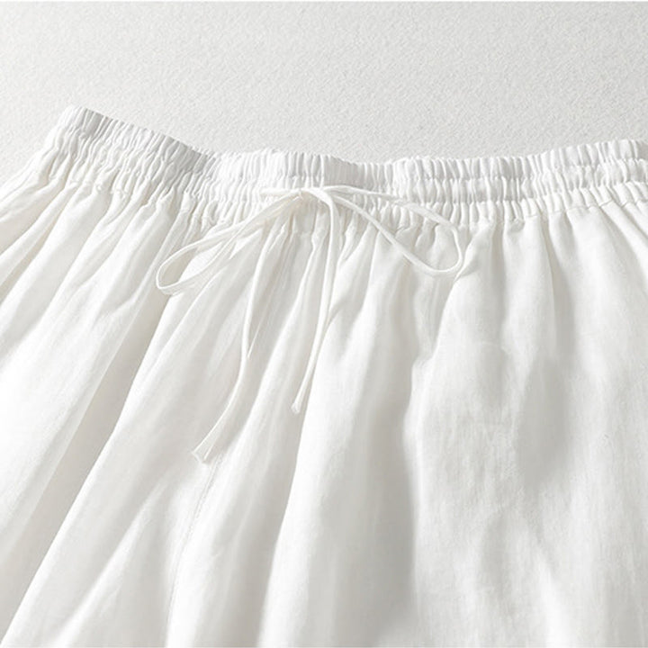 Pantalones anchos hasta el tobillo de algodón y lino con cordón ajustable para mujer, estilo casual Buddha Stones, con bolsillos - image 5