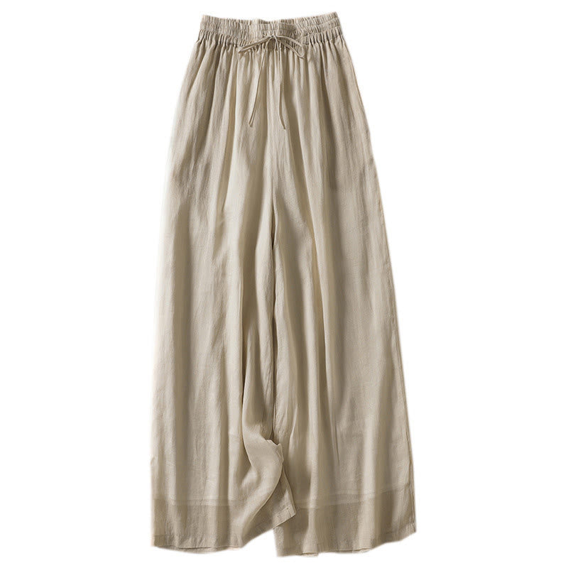 Pantalones anchos hasta el tobillo de algodón y lino con cordón ajustable para mujer, estilo casual Buddha Stones, con bolsillos - image 12