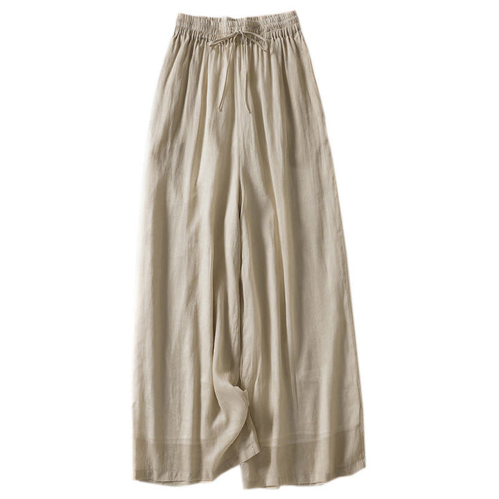 Pantalones anchos hasta el tobillo de algodón y lino con cordón ajustable para mujer, estilo casual Buddha Stones, con bolsillos - image 12