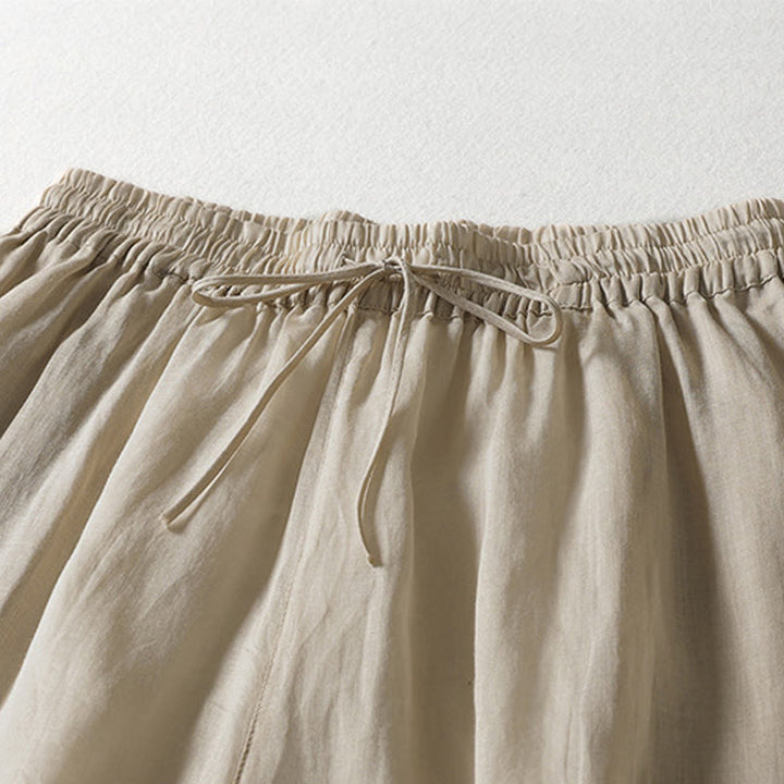 Pantalones anchos hasta el tobillo de algodón y lino con cordón ajustable para mujer, estilo casual Buddha Stones, con bolsillos - image 9