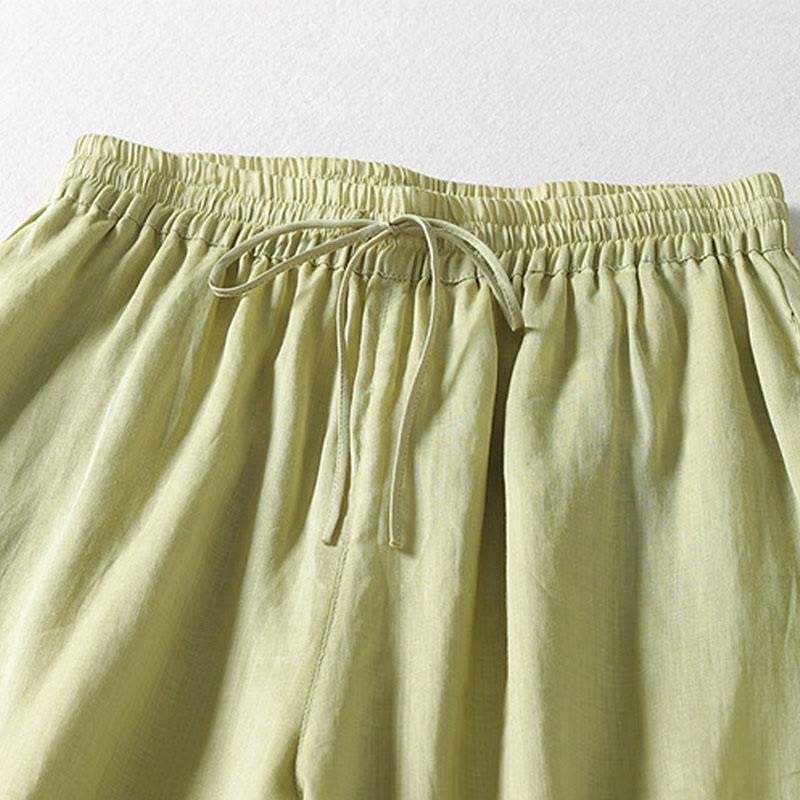 Pantalones anchos hasta el tobillo de algodón y lino con cordón ajustable para mujer, estilo casual Buddha Stones, con bolsillos - image 15