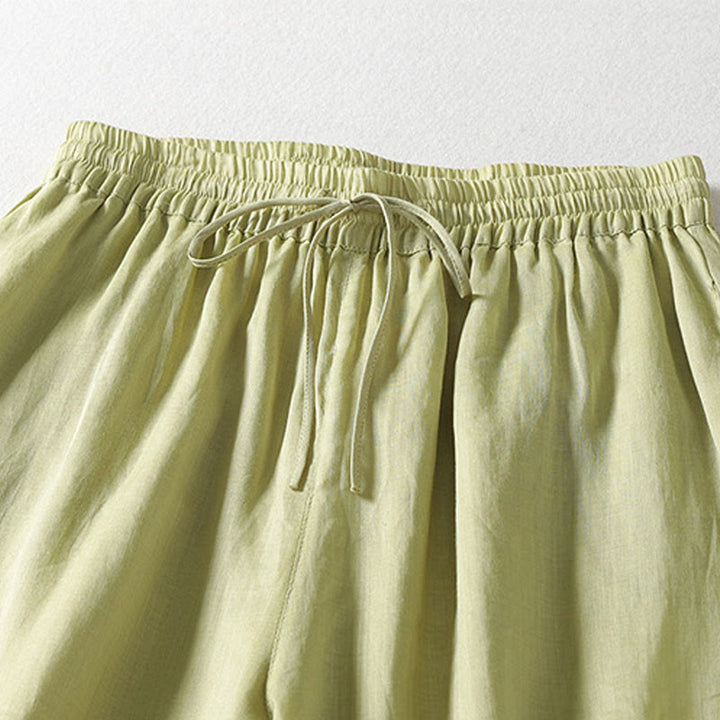 Pantalones anchos hasta el tobillo de algodón y lino con cordón ajustable para mujer, estilo casual Buddha Stones, con bolsillos - image 15