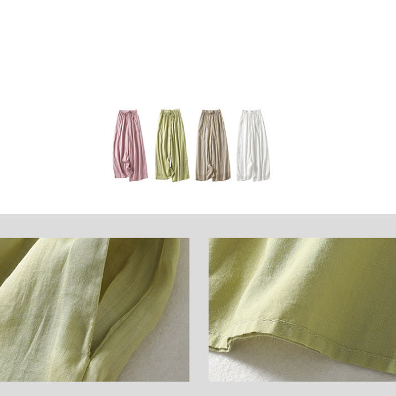 Pantalones anchos hasta el tobillo de algodón y lino con cordón ajustable para mujer, estilo casual Buddha Stones, con bolsillos - image 25