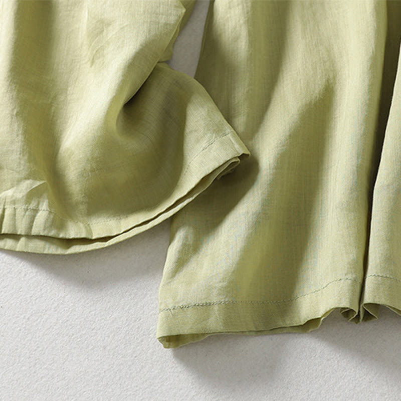 Pantalones anchos hasta el tobillo de algodón y lino con cordón ajustable para mujer, estilo casual Buddha Stones, con bolsillos - image 20