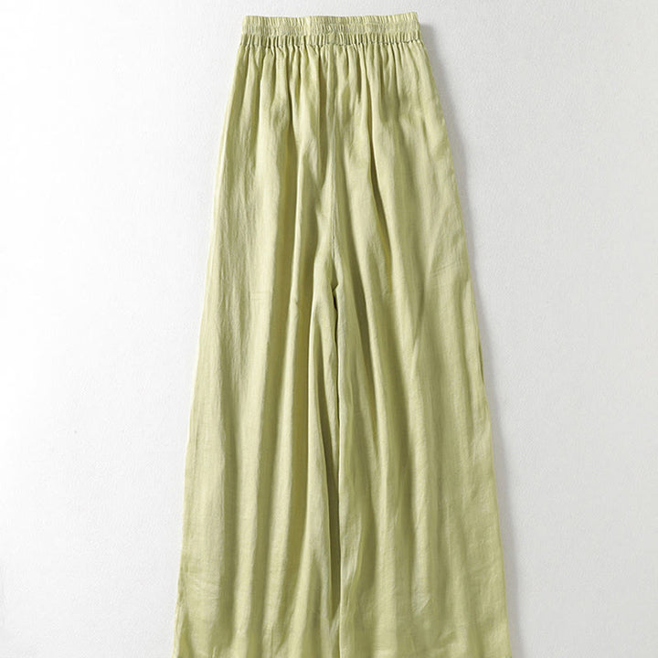 Pantalones anchos hasta el tobillo de algodón y lino con cordón ajustable para mujer, estilo casual Buddha Stones, con bolsillos - image 14