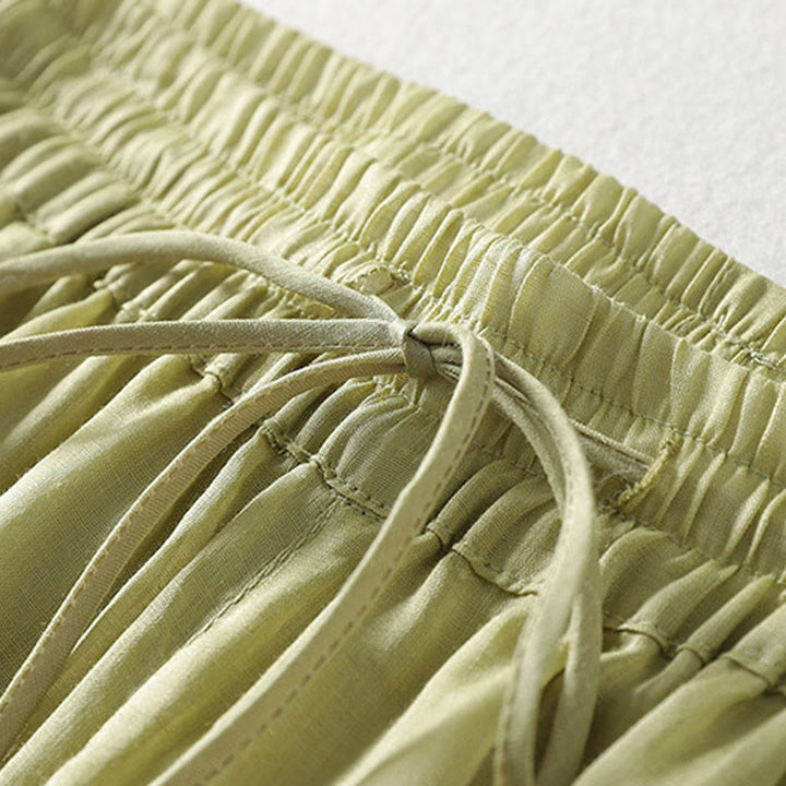 Pantalones anchos hasta el tobillo de algodón y lino con cordón ajustable para mujer, estilo casual Buddha Stones, con bolsillos - image 17