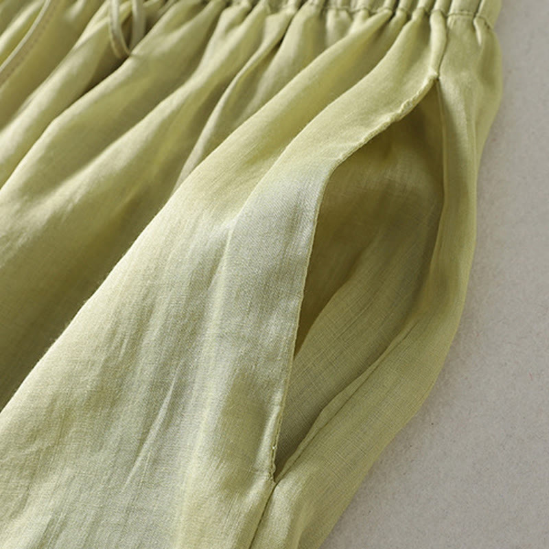 Pantalones anchos hasta el tobillo de algodón y lino con cordón ajustable para mujer, estilo casual Buddha Stones, con bolsillos - image 19