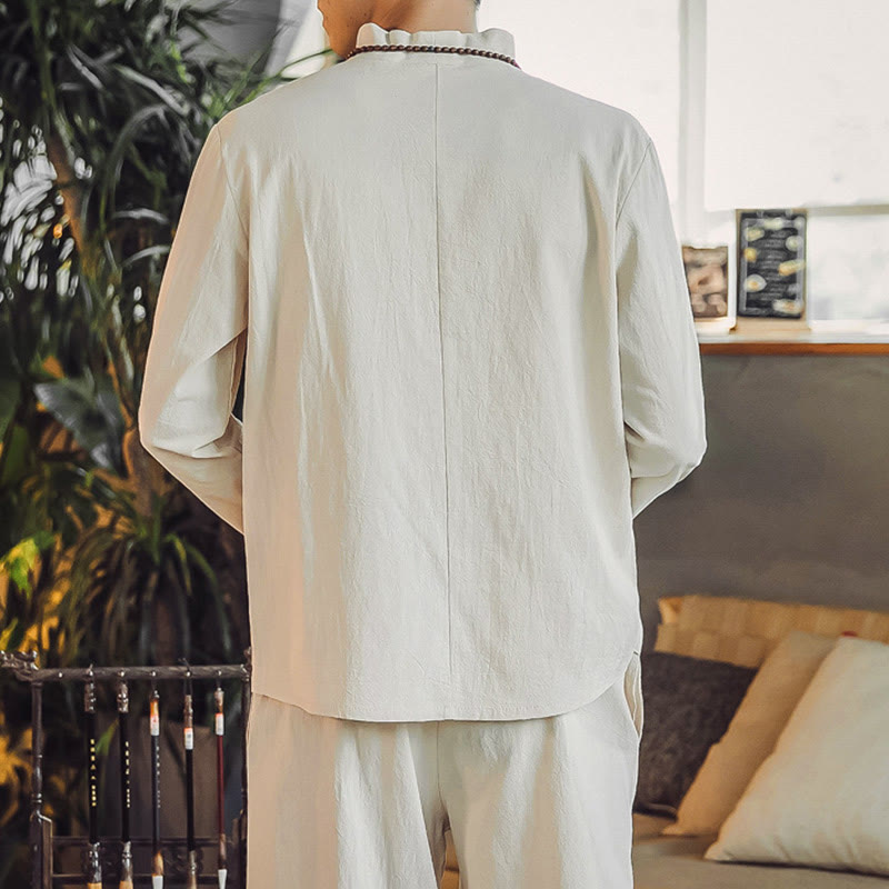 Conjunto de 2 piezas de camisa de algodón con Buddha Stones y pantalones hasta los tobillos con bolsillos para hombre. - image 6