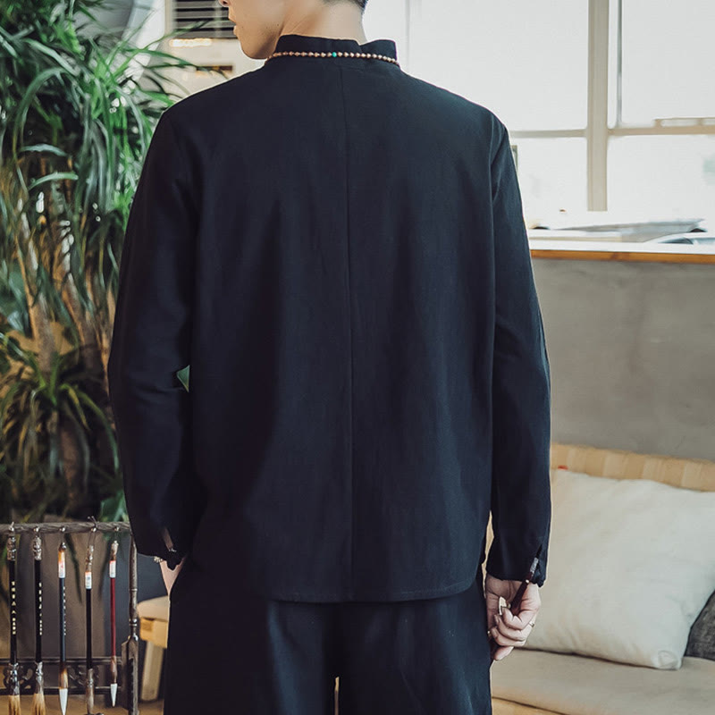Conjunto de 2 piezas de camisa de algodón con Buddha Stones y pantalones hasta los tobillos con bolsillos para hombre. - image 14