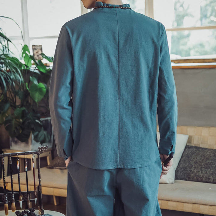 Conjunto de 2 piezas de camisa de algodón con Buddha Stones y pantalones hasta los tobillos con bolsillos para hombre. - image 23