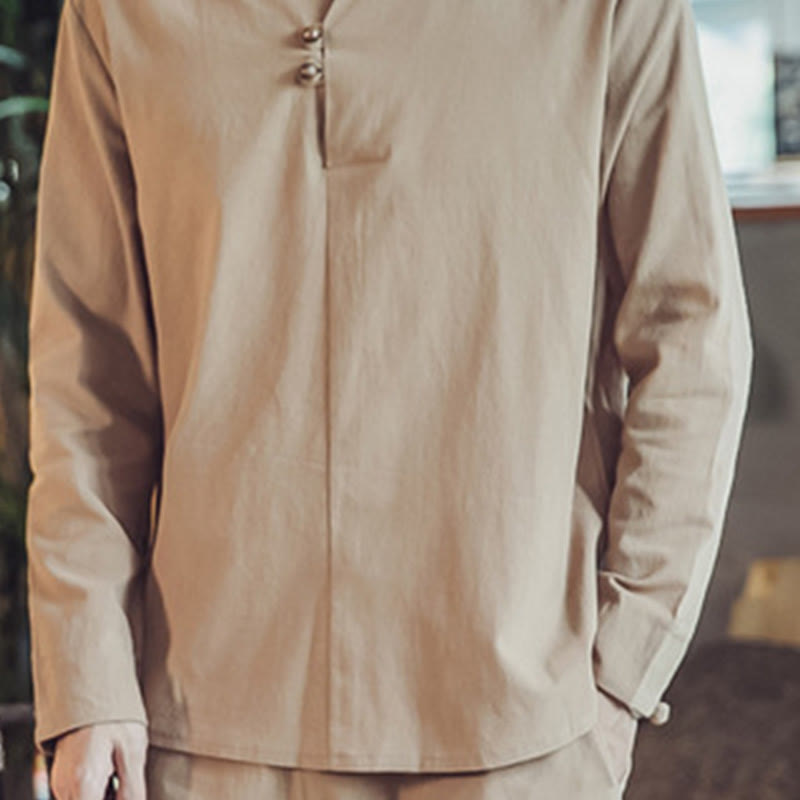 Conjunto de 2 piezas de camisa de algodón con Buddha Stones y pantalones hasta los tobillos con bolsillos para hombre. - image 33