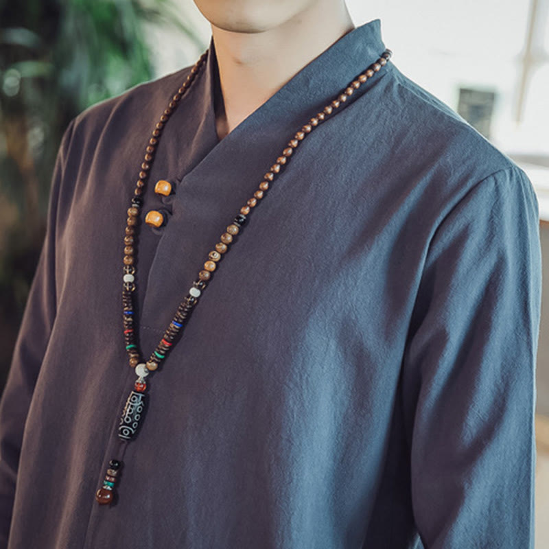 Conjunto de 2 piezas de camisa de algodón con Buddha Stones y pantalones hasta los tobillos con bolsillos para hombre. - image 44