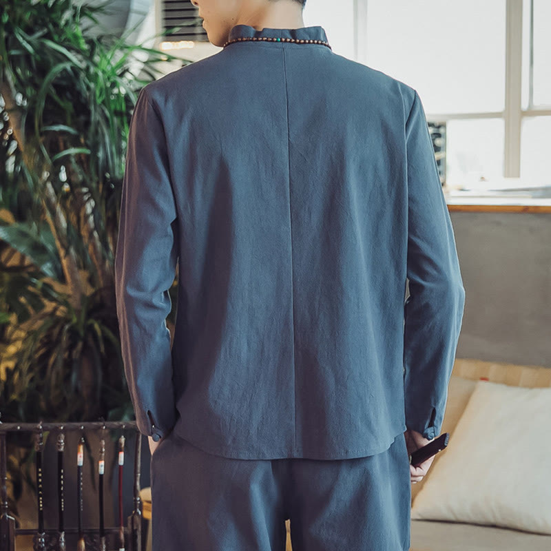Conjunto de 2 piezas de camisa de algodón con Buddha Stones y pantalones hasta los tobillos con bolsillos para hombre. - image 39