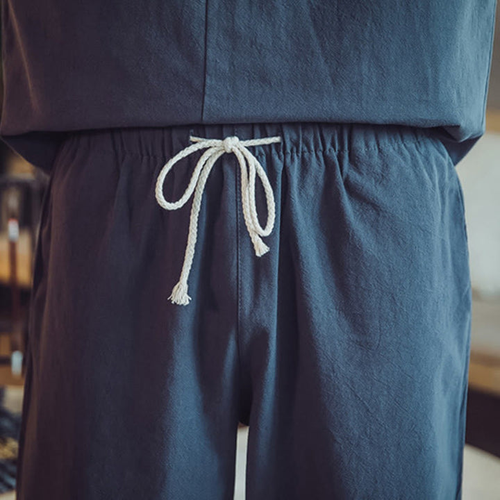 Conjunto de 2 piezas de camisa de algodón con Buddha Stones y pantalones hasta los tobillos con bolsillos para hombre. - image 47