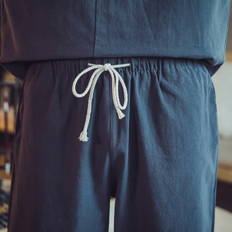 Conjunto de 2 piezas de camisa de algodón con Buddha Stones y pantalones hasta los tobillos con bolsillos para hombre. - image 46