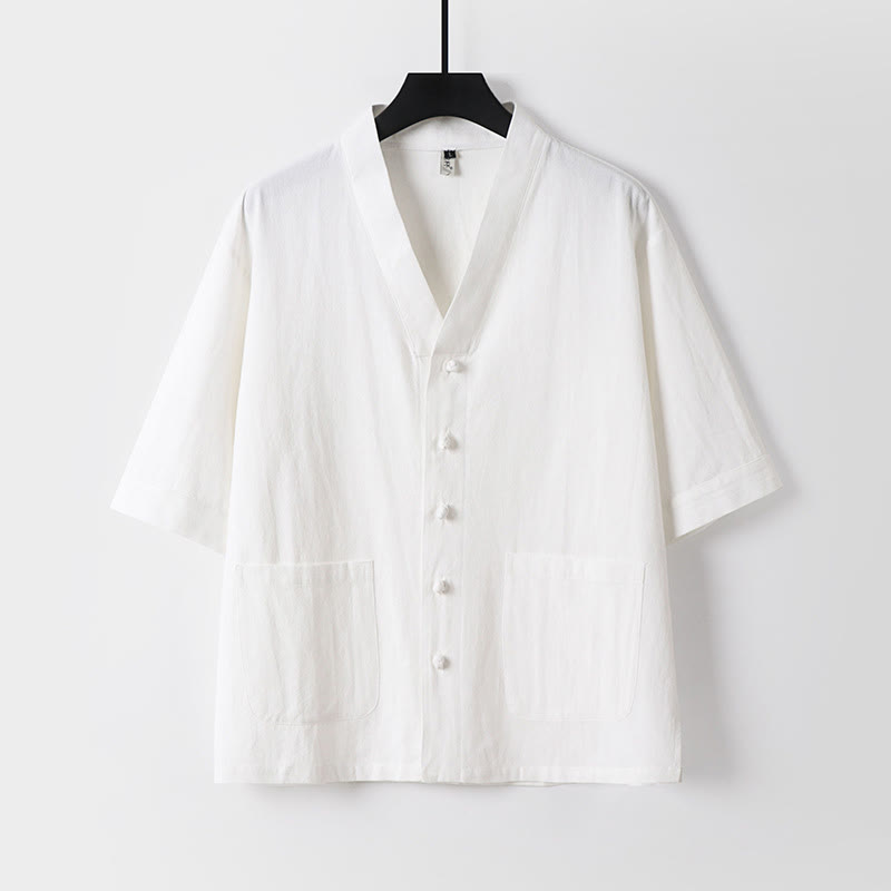 Conjunto de 2 piezas de camisa y pantalones de algodón con cuello en V y bolsillos para meditación de verano para hombre con Buddha Stones - image 5