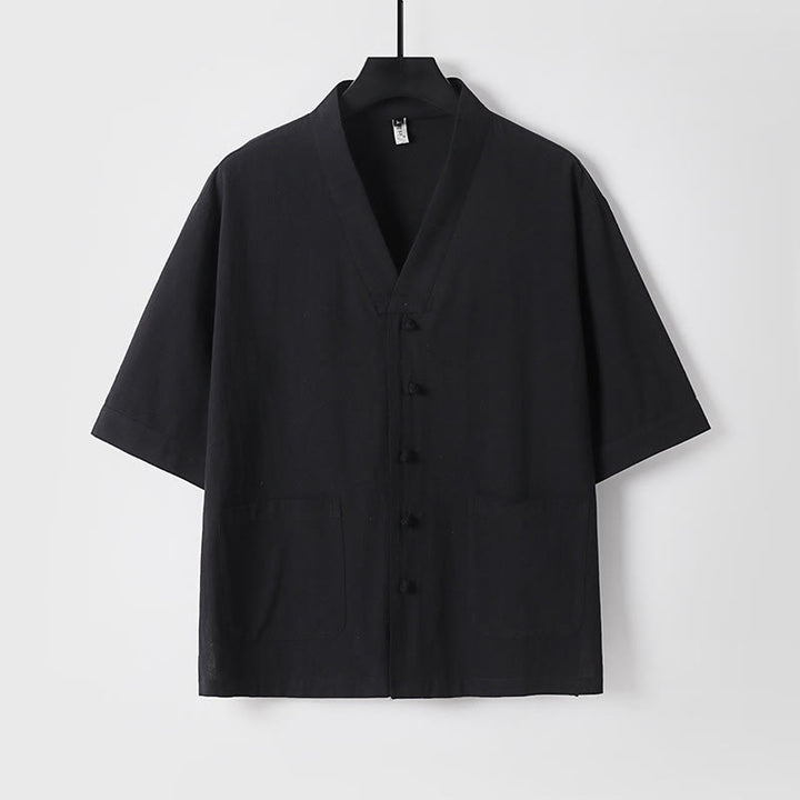 Conjunto de 2 piezas de camisa y pantalones de algodón con cuello en V y bolsillos para meditación de verano para hombre con Buddha Stones - image 13