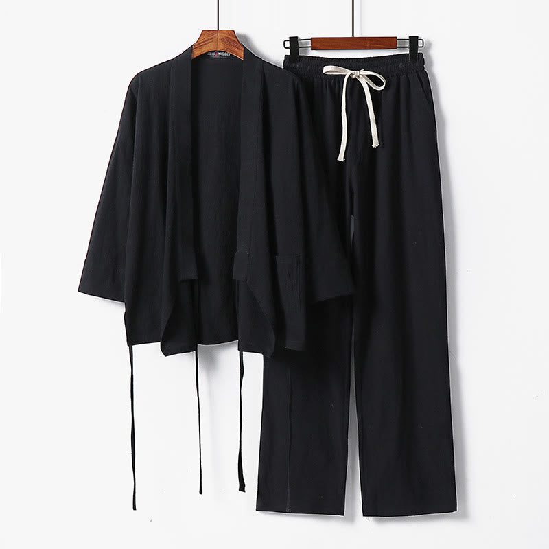 Conjunto de 2 pantalones kimono de algodón con cordones y bolsillos para hombre con Buddha Stones . - Negro - US/UK/AU54, EU64 (9XL) - image 6