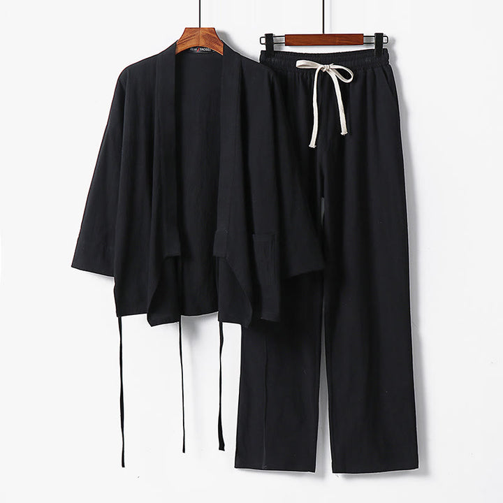 Conjunto de 2 pantalones kimono de algodón con cordones y bolsillos para hombre con Buddha Stones . - Negro - US/UK/AU54, EU64 (9XL) - image 6