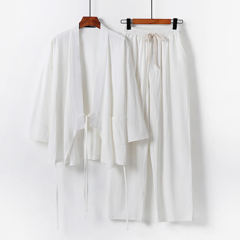 Conjunto de 2 pantalones kimono de algodón con cordones y bolsillos para hombre con Buddha Stones . - Blanco - US/UK/AU54, EU64 (9XL) - image 1