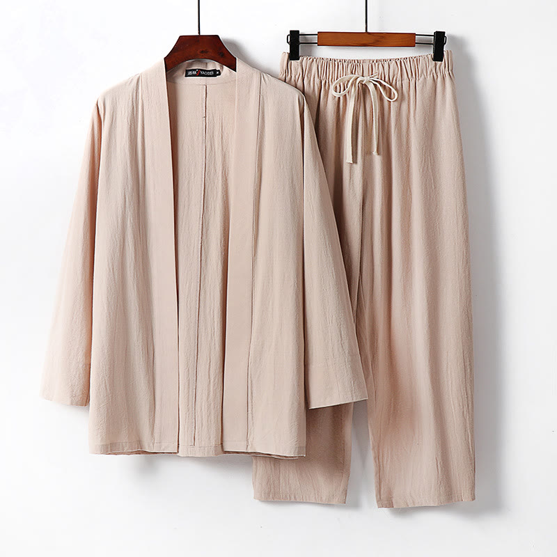 Conjunto de 2 piezas de kimono de algodón con pantalones hasta los tobillos para hombre con Buddha Stones. - Trigo - US/UK/AU54, EU64 (9XL) - image 9